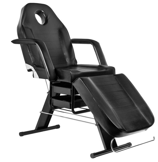 Cosmetic chair A 202 with black drawer boxes (Tattoo chairs): Side or angled view illustrating ergonomic aspects and usability.