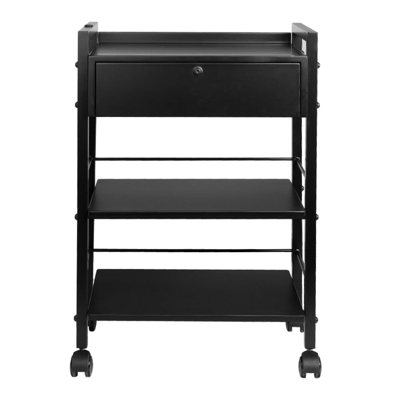 Tattoo assistant pro ink 1019a black front product view, clearly showing key features.drawer,shelves and wheels.