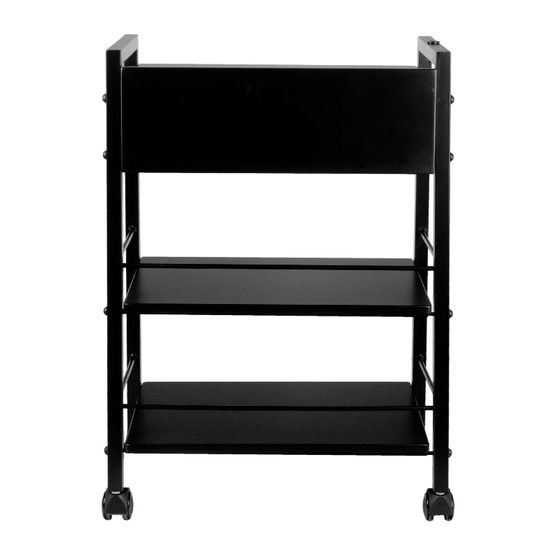Tattoo assistant pro ink 1019a black rear product view, clearly showing key features.drawer,shelves and wheels.