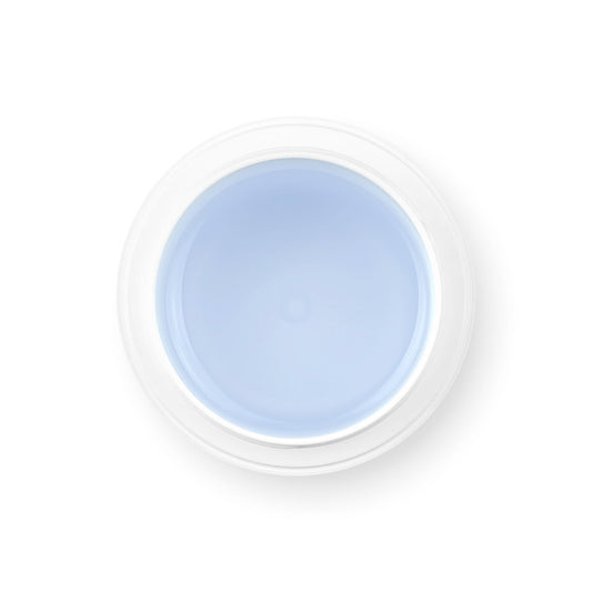 Small container with light blue gel (claresa clear) on a white background