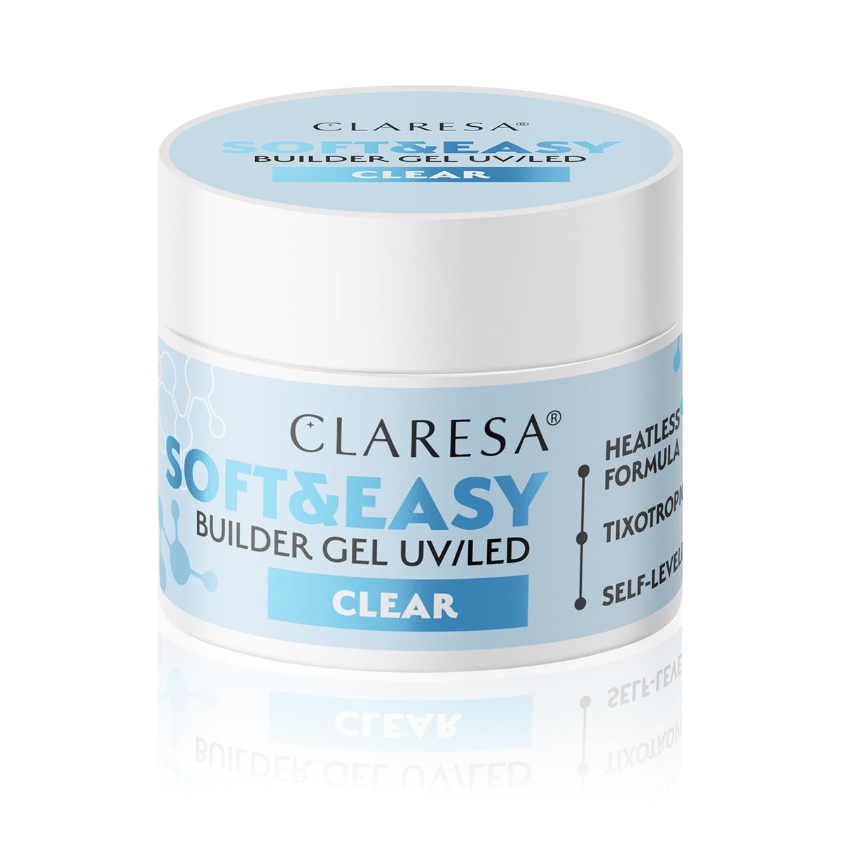 Claresa Soft & Easy Builder Gel UV/LED container on a white background