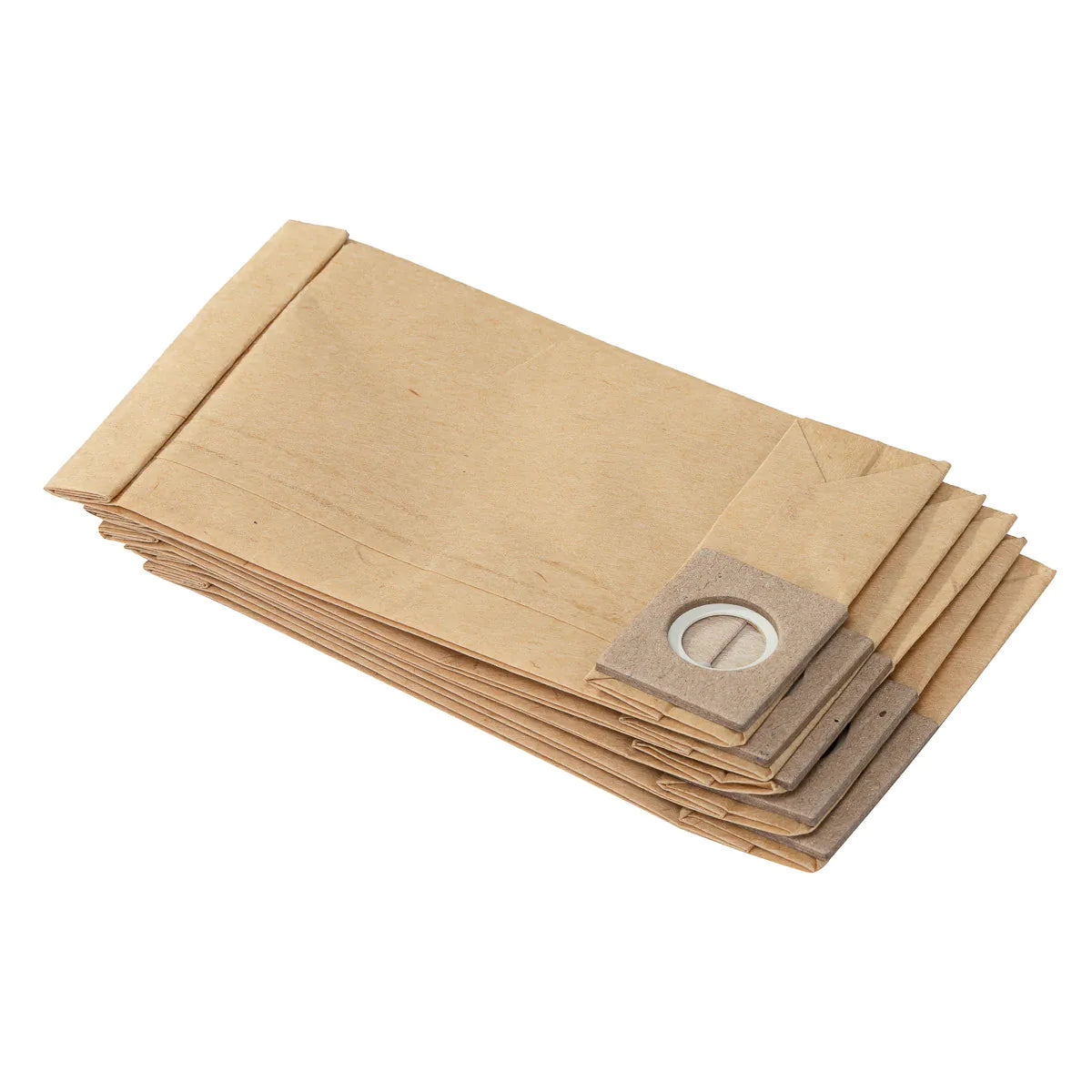 Stack of brown paper filter bags for collecting dust absorbed by Saeyang Cyclone Vac on a white background