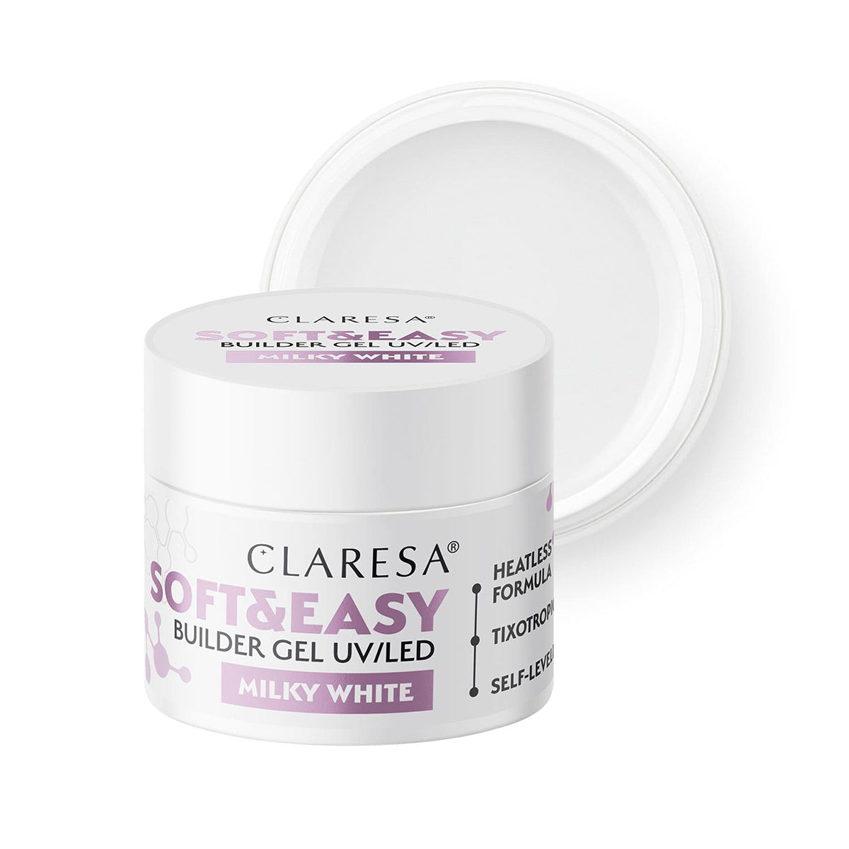 Claresa Soft & Easy builder gel UV/LED container on a white background
