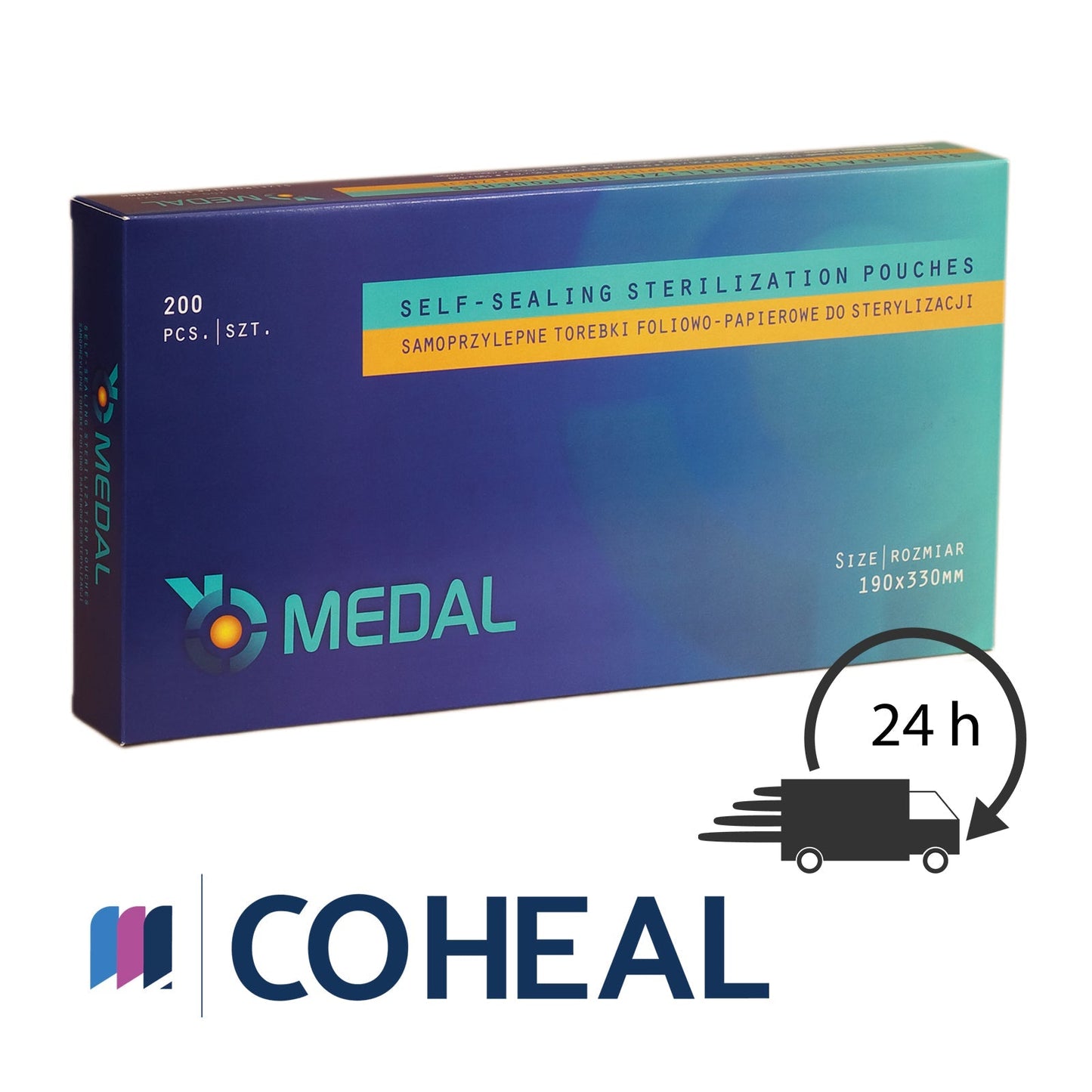 Self-sealing dental sterilisation pouches, autoclave bags with indicator size 190x330 mm front packet view