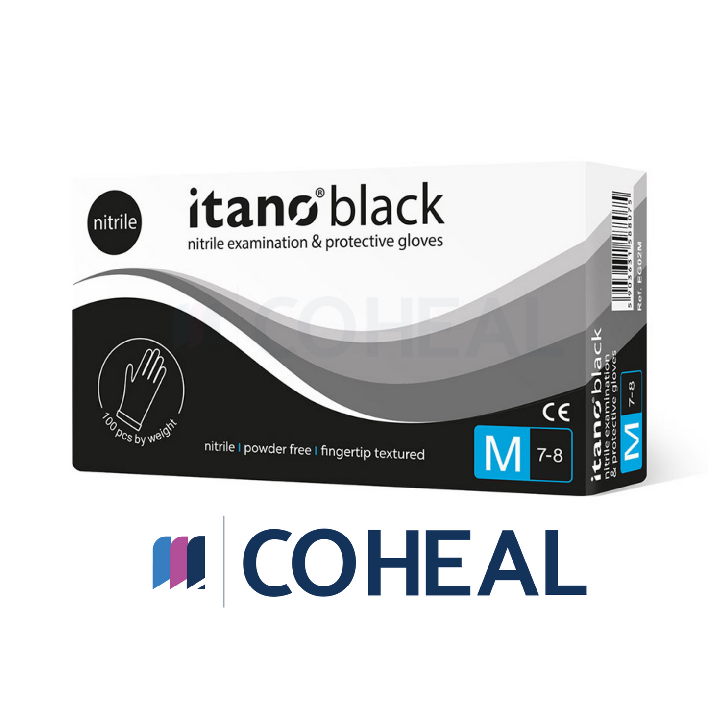 black nitrile powder free gloves itano gloves size M 100pcs box front view