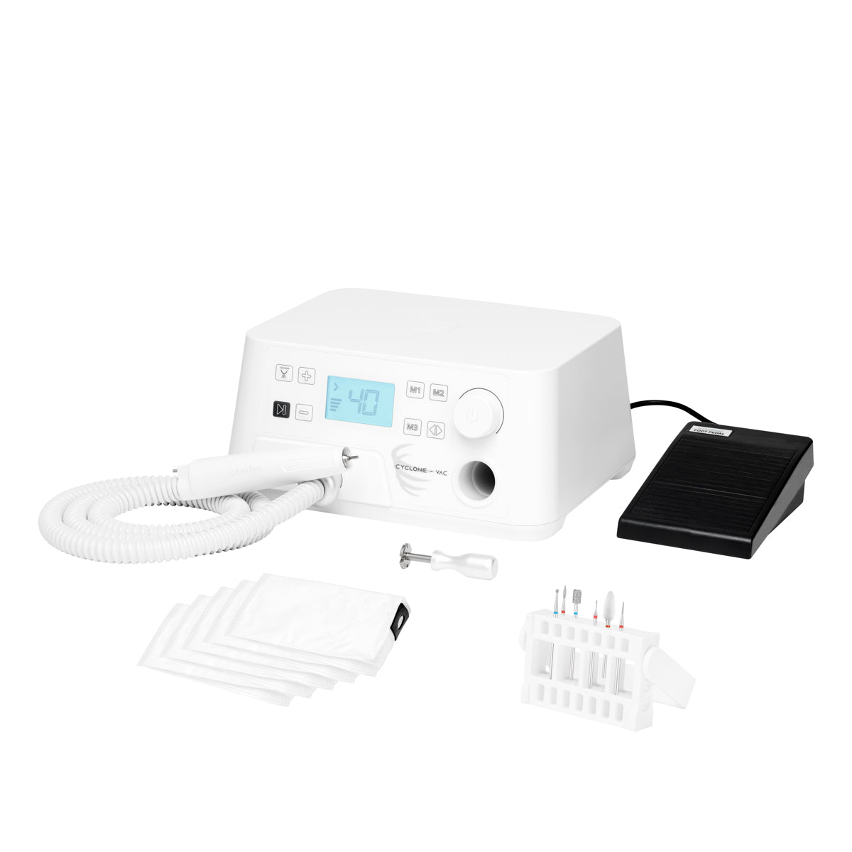 Saeyang Marathon Cyclone-Vac podiatry nail drill machine with absorber + podoset