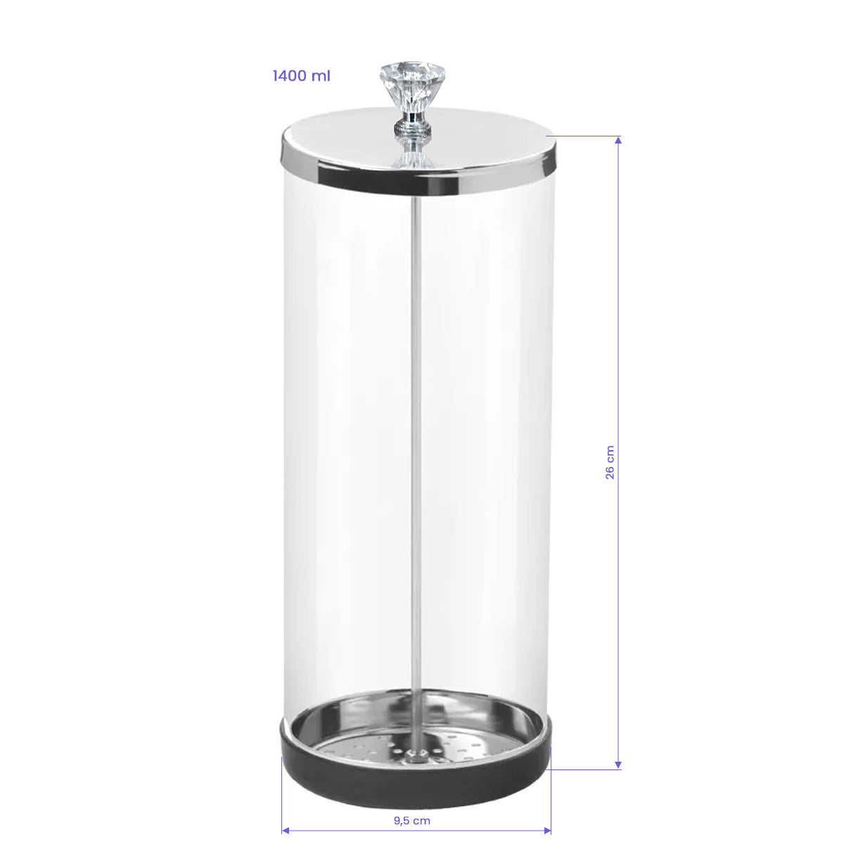 Glass instrument disinfection jar 1400 ml with lid open