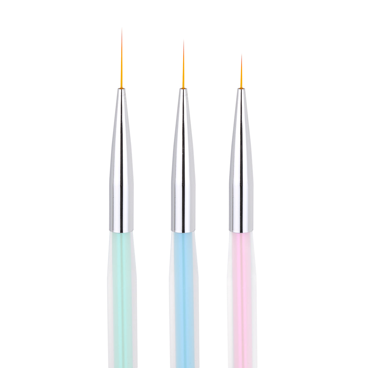 Nail art brushes showing 7, 9 and 11mm bristle lengths