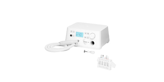 Saeyang Marathon Cyclone-Vac podiatry drill with built-in dust extraction, hose handpiece and bit set