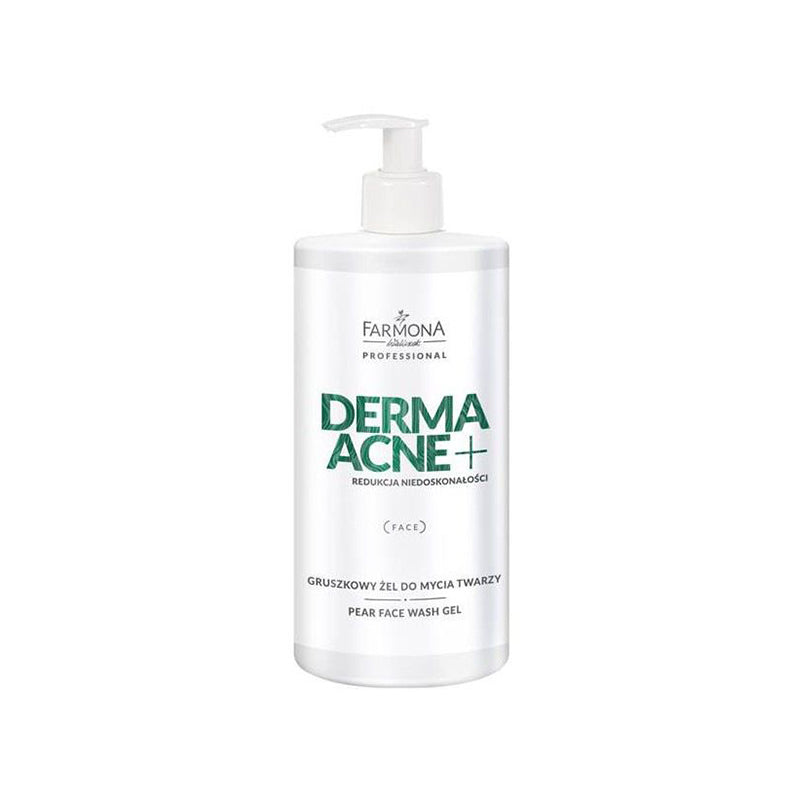 Farmona Derma Acne+ pear face wash gel bottle on a white background