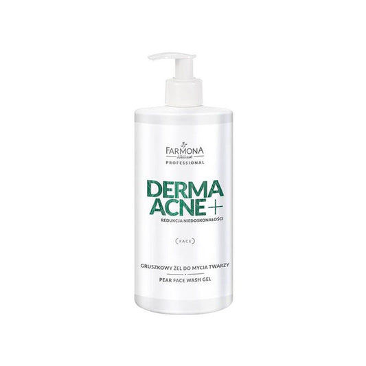 Farmona Derma Acne+ pear face wash gel bottle on a white background