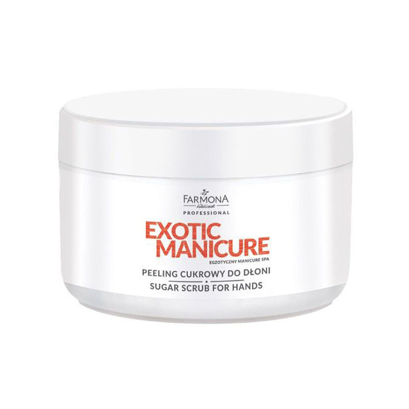 300g package of Farmona Exotic Manicure sugar scrub for hands  on a white background