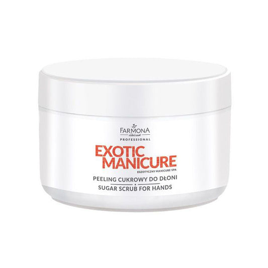 300g package of Farmona Exotic Manicure sugar scrub for hands  on a white background