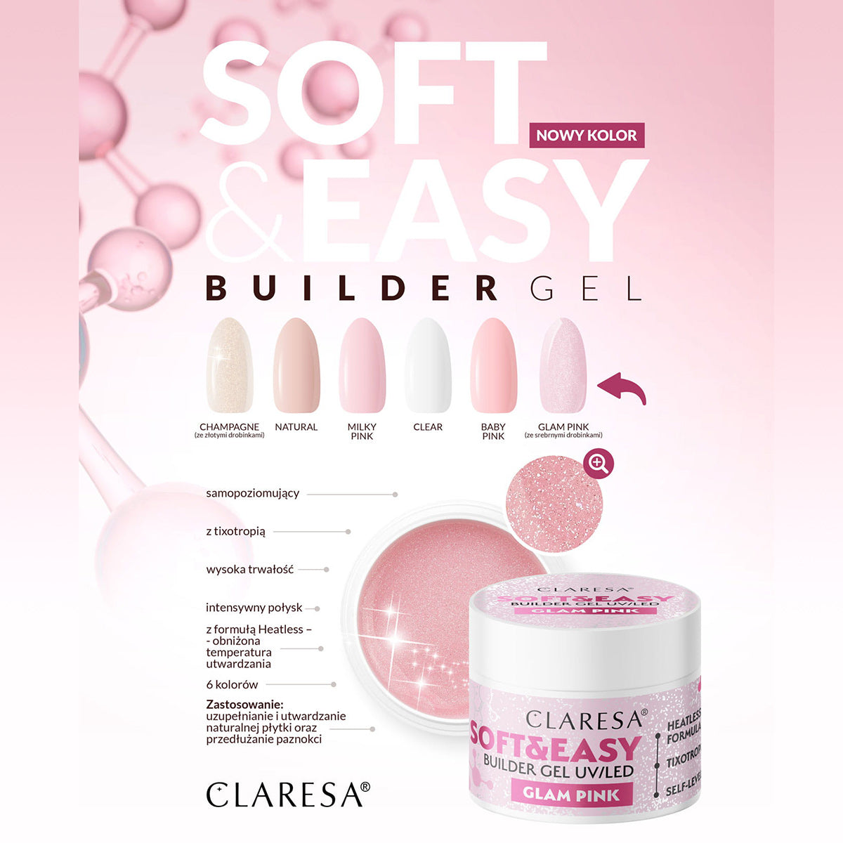Claresa Soft & Easy Nail Building Gel Glam Pink 45 g
