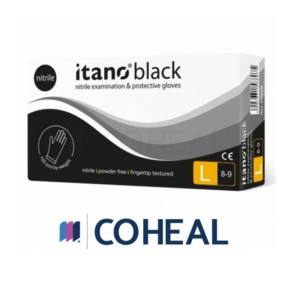 black nitrile powder free gloves itano gloves size L 100pcs box front view