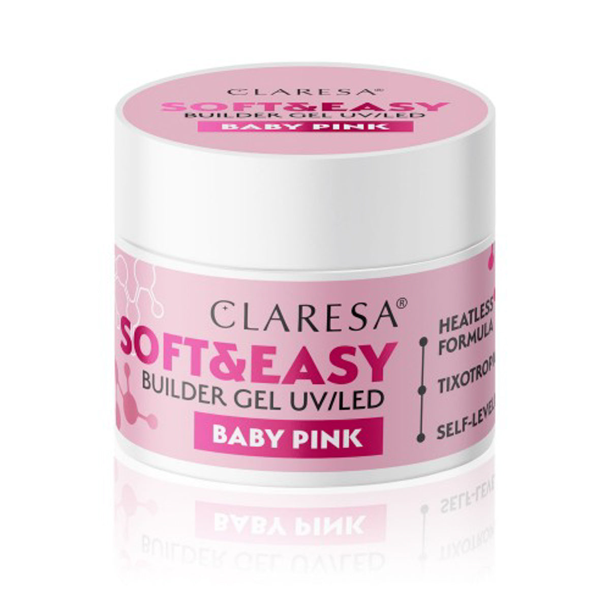 Claresa Soft & Easy building gel range, Baby Pink 12 g shown with other shades