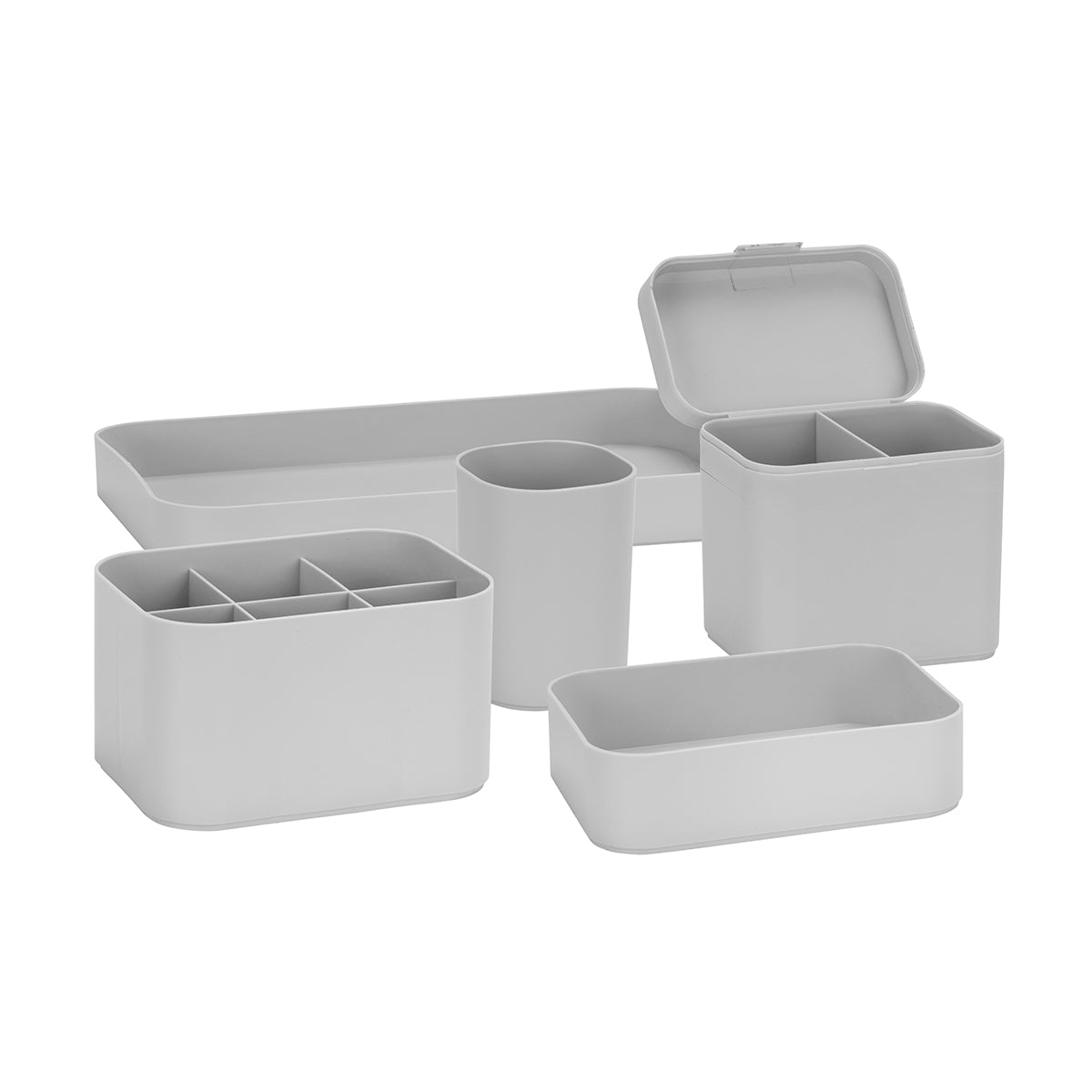 Desk organiser set shown in use on a station