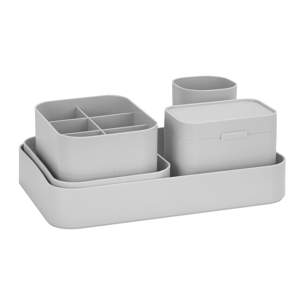 Desk organiser container set in grey plastic