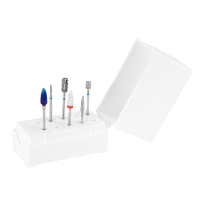 Exo closable plastic nail drill bit stand with lid, ten holes