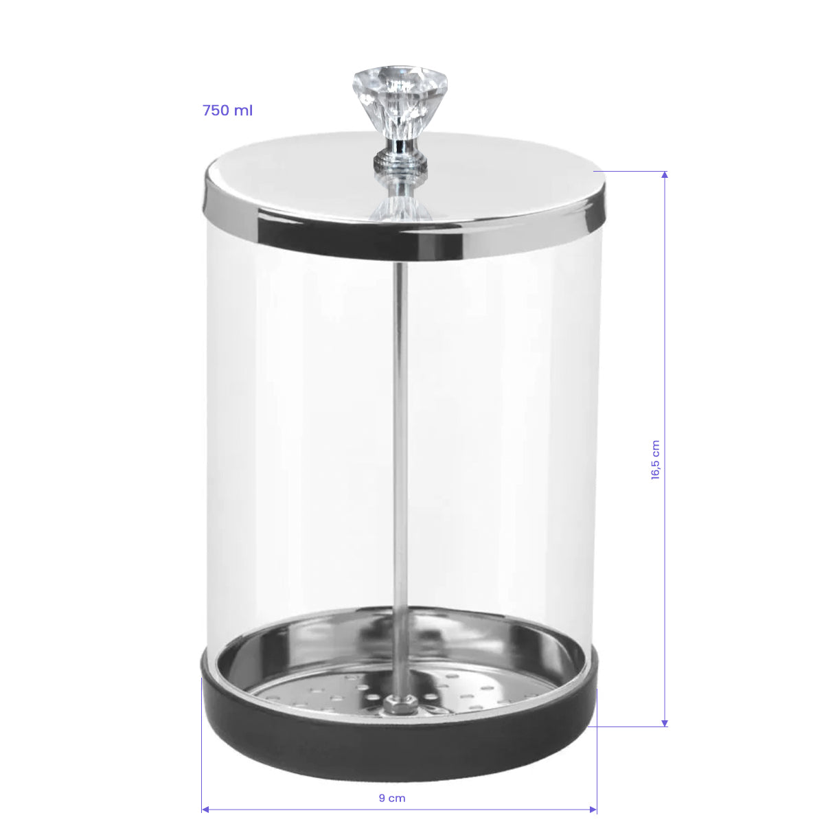 Glass instrument disinfection jar 750 ml with lid open