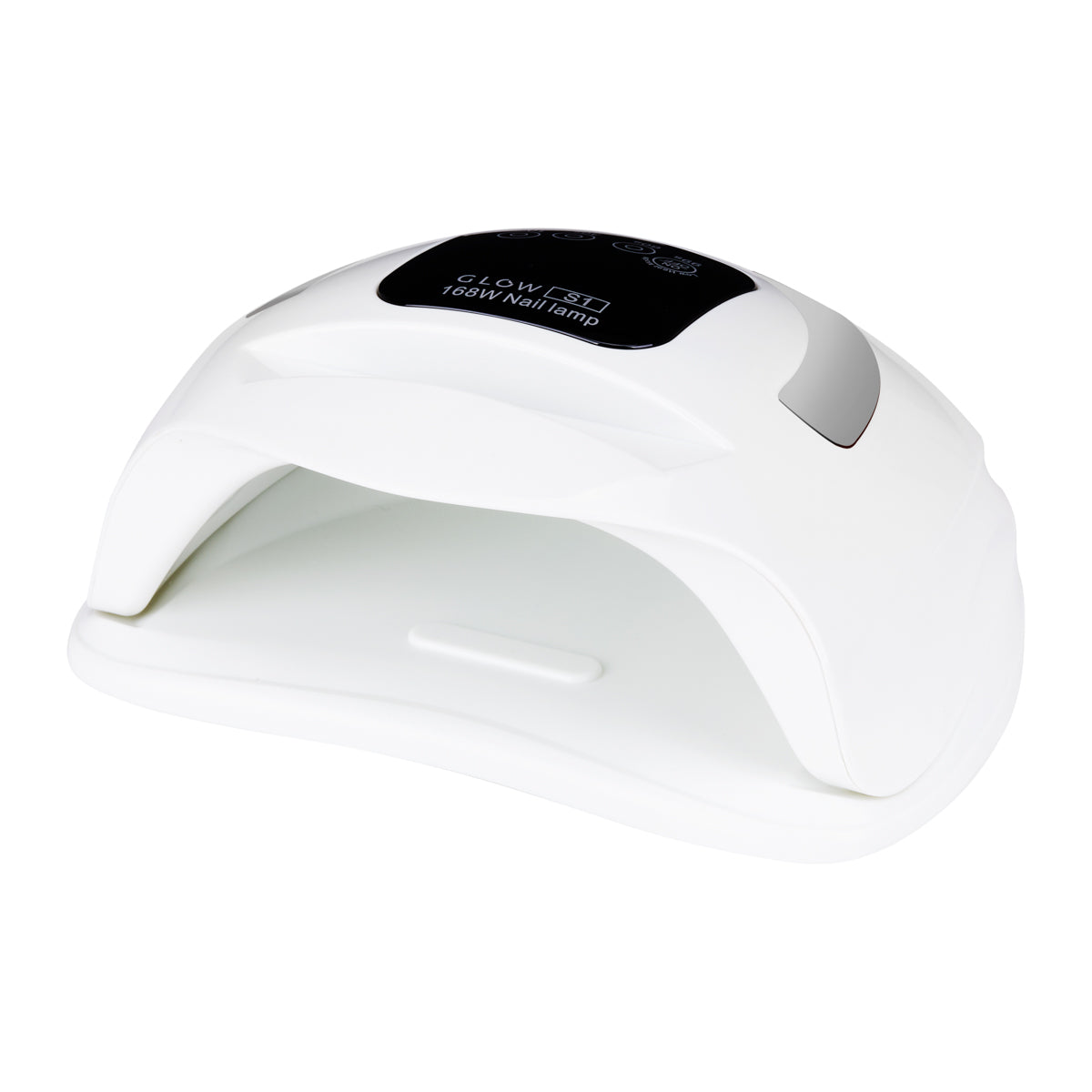 Glow S1 silver nail lamp front view with the curing hood open