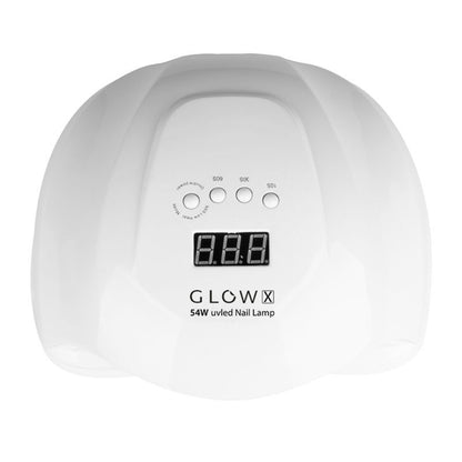 Glow X nail lamp timer showing the 10, 30, 60 and 99 second settings