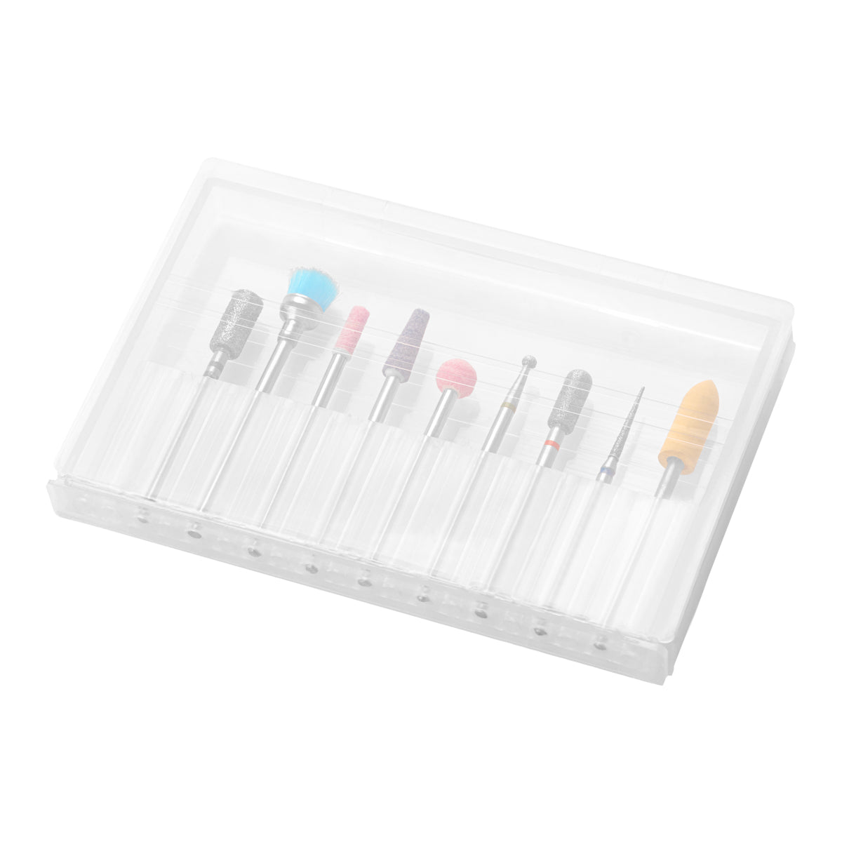 Set of nine mixed nail drill bits — diamond, stone and rubber — for manicure and pedicure
