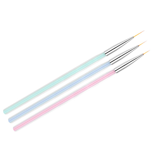 Set of three clear nail art brushes with colour-coded handles