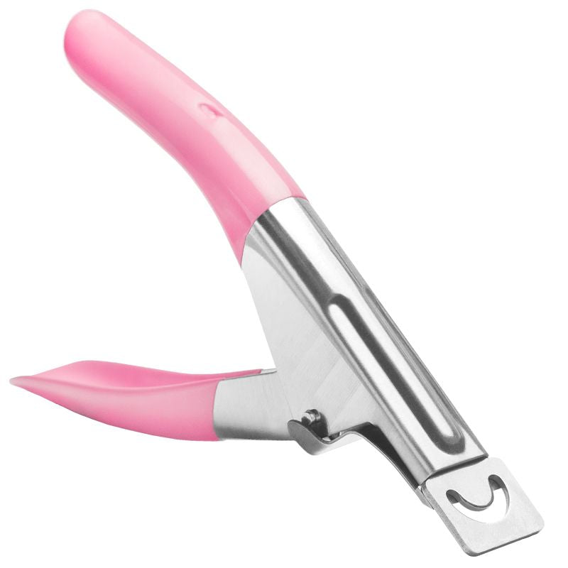 Guillotine nail clipper in chrome with pink handle