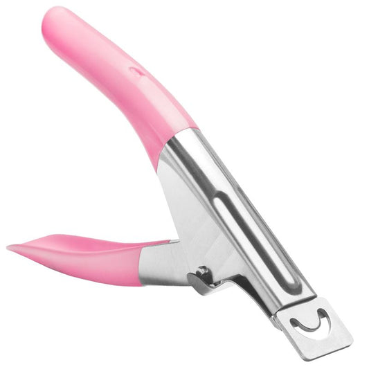 Guillotine nail clipper in chrome with pink handle