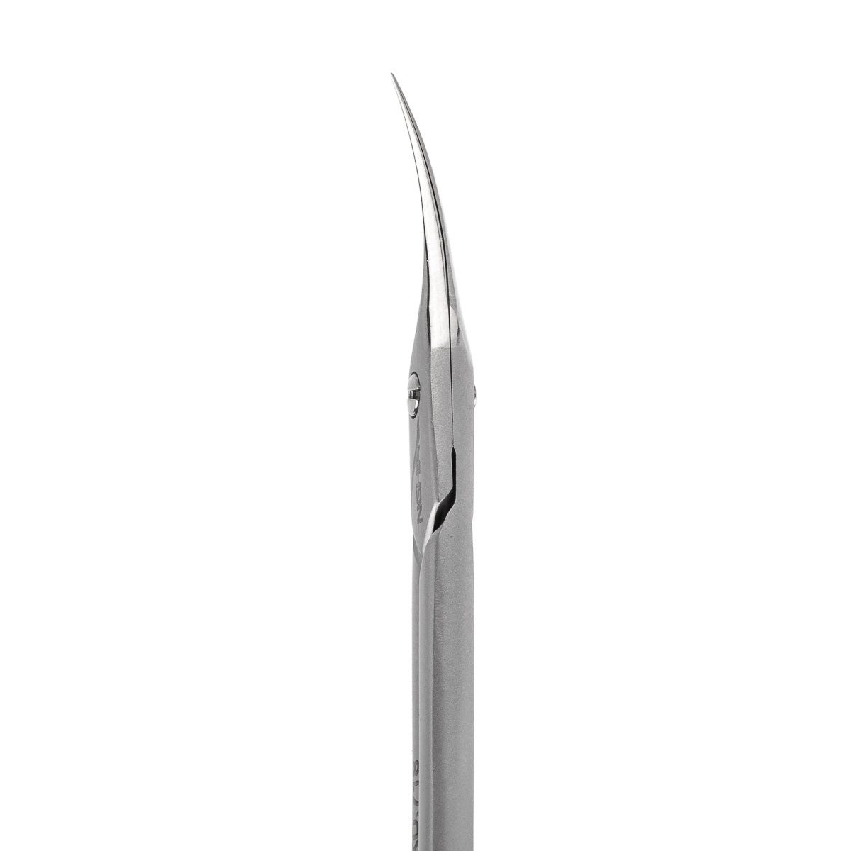Nghia left-handed cuticle scissors KD.718 shown in the hand