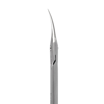Nghia left-handed cuticle scissors KD.718 shown in the hand