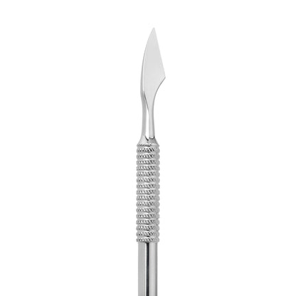 Nghia metal cuticle pusher P-12 shown in the hand