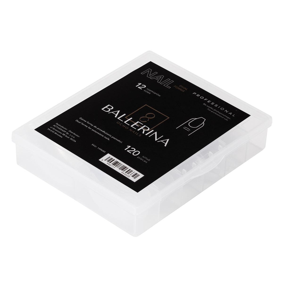 Ocho Nails clear ballerina dual forms, 120 pieces in 12 sizes