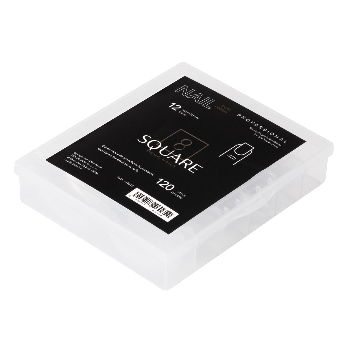 Ocho Nails clear square dual forms, 120 pieces in 12 sizes