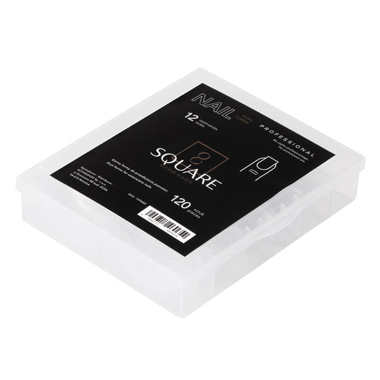 Ocho Nails clear square dual forms, 120 pieces in 12 sizes