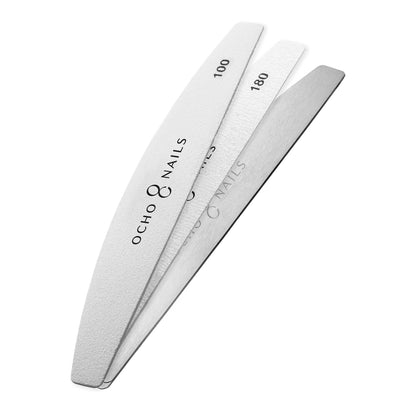 Ocho Nails metal core half-moon file with 100/180 grit paper refills