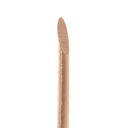 Flat spatula end of an Ocho Nails wooden cuticle stick for pushing back cuticles