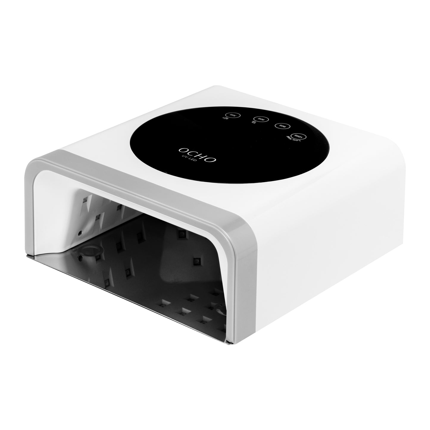 Ocho Nails X22 nail lamp front view with curing chamber open