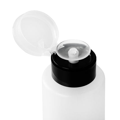 Pump dispenser bottle with the pump pressed