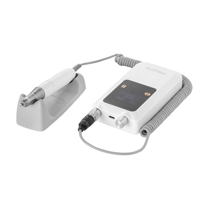 White Saeyang Marathon K30S cordless nail drill machine with brushless BS30S handpiece, 30,000 RPM