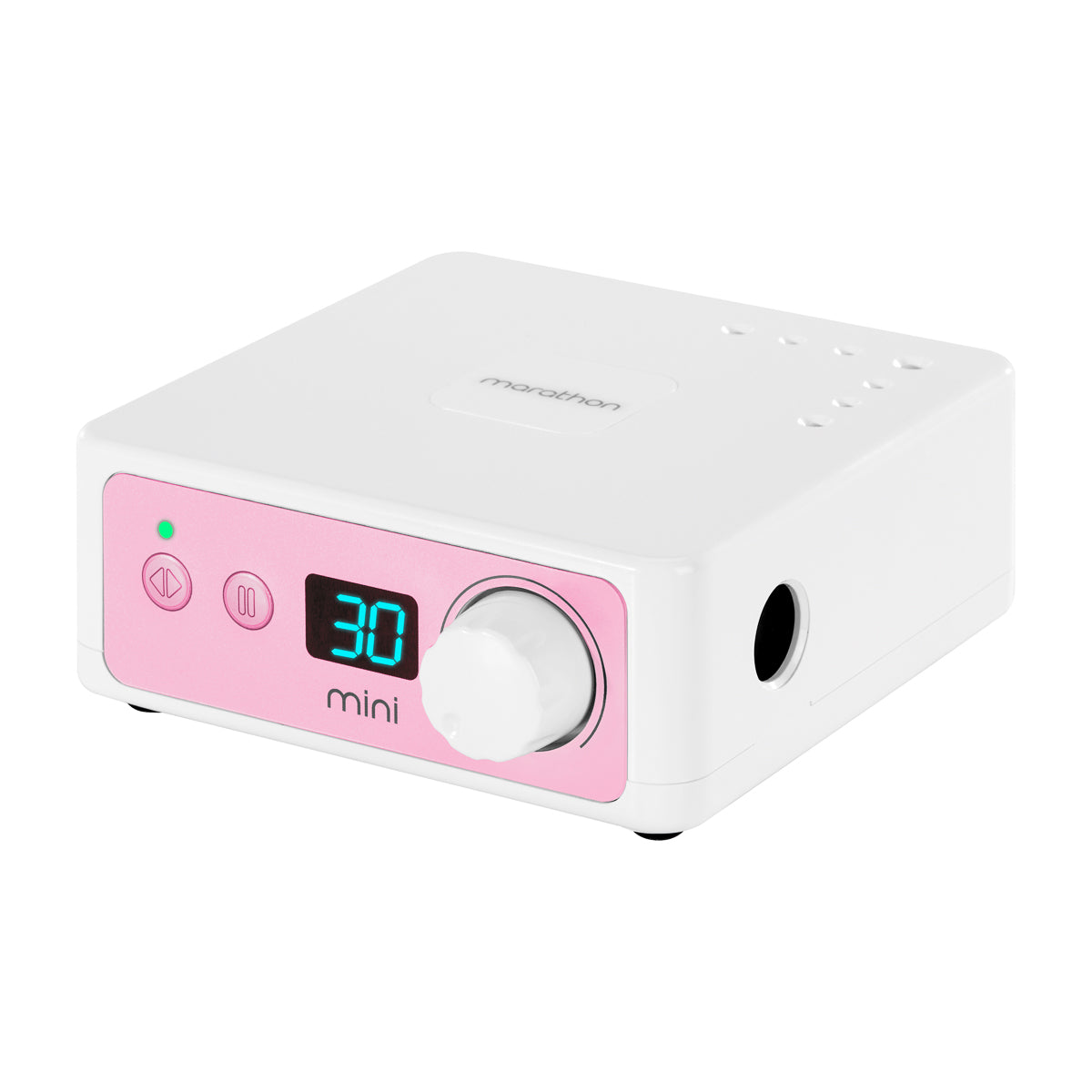 Pink and white Saeyang Marathon K35 mini nail drill machine with H200 handpiece, 30,000 RPM