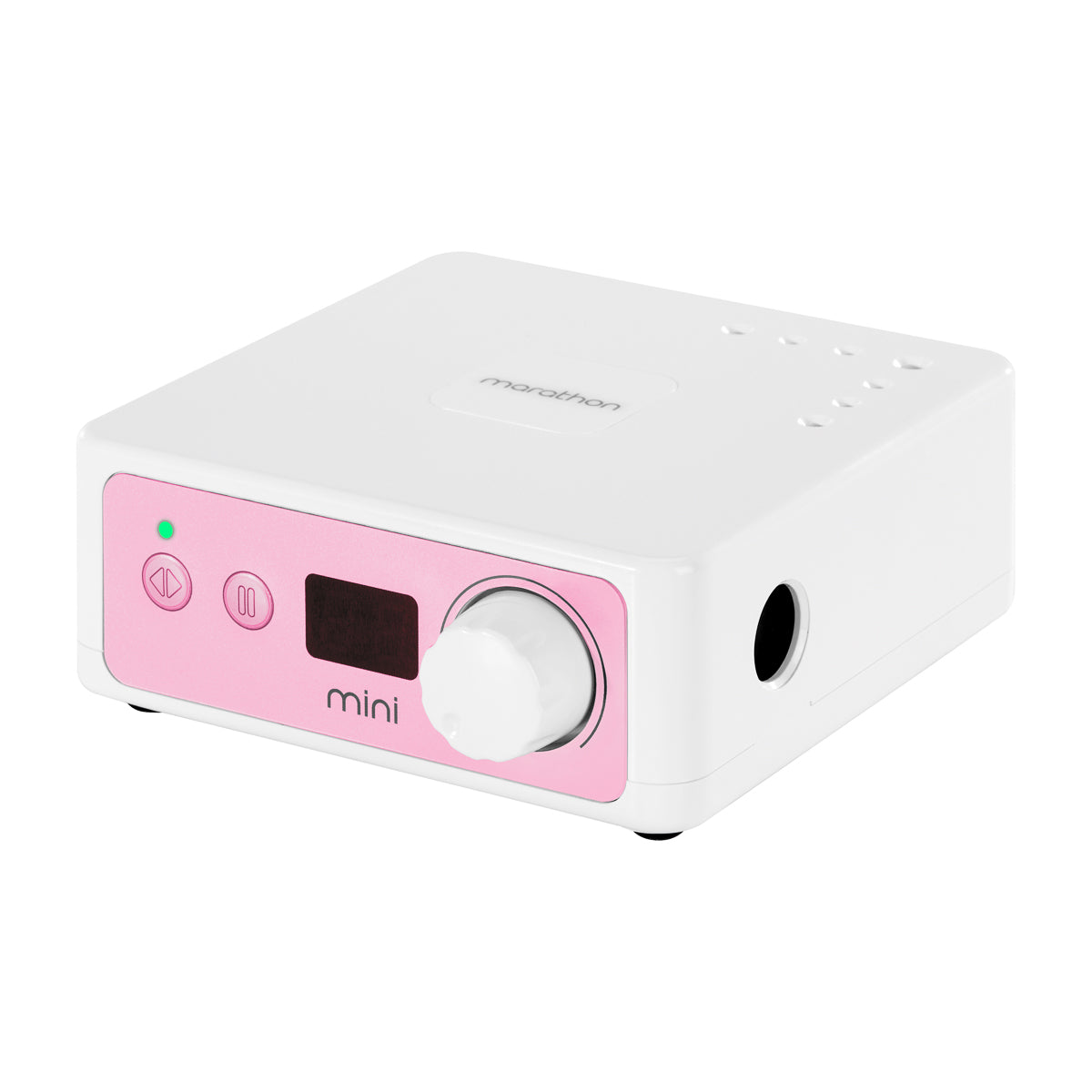 Pink and white Saeyang Marathon K35 mini nail drill machine with H200 handpiece, 30,000 RPM