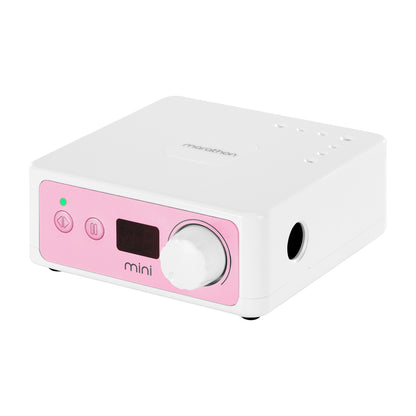 Pink and white Saeyang Marathon K35 mini nail drill machine with H200 handpiece, 30,000 RPM