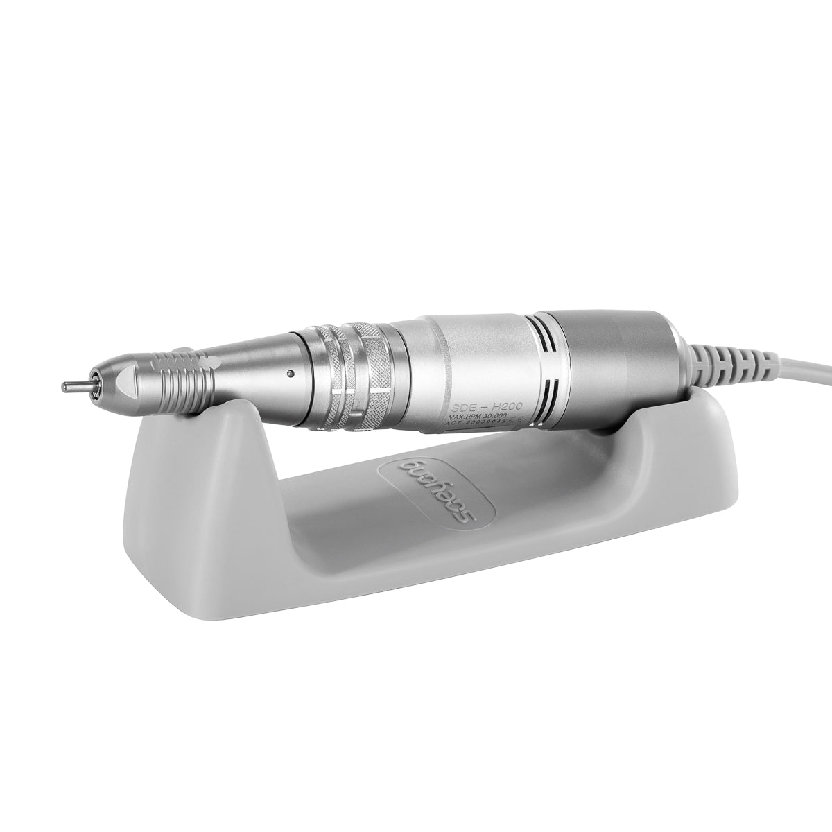 Yellow and white Saeyang Marathon K35 mini nail drill machine with H200 handpiece, 30,000 RPM