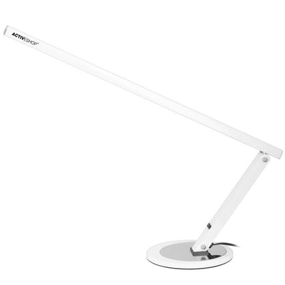 Slim LED desk lamp in white with long adjustable arm