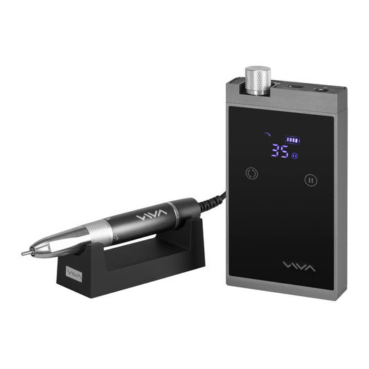 Viva Pro 601 cordless brushless nail drill machine in grey metal housing with digital display